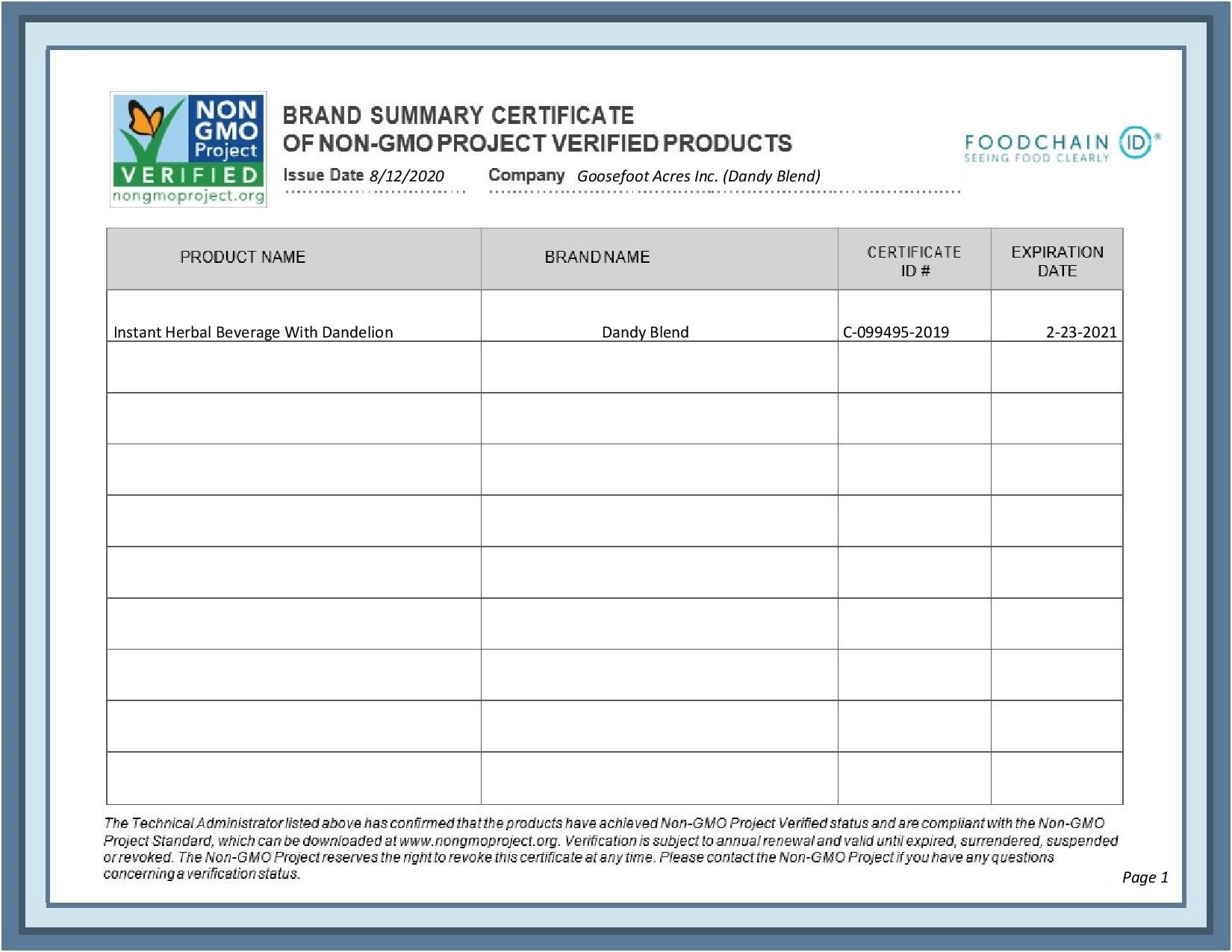 Non-GMO Project Verified
